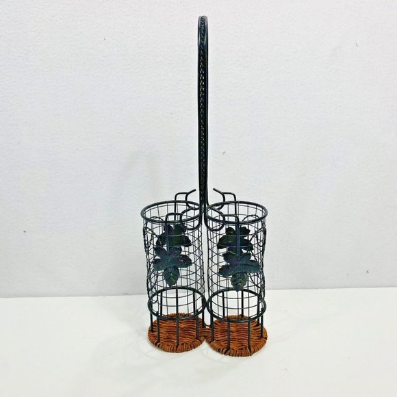 Tuscan Wicker Metal Wire Kitchen Caddy For Skinny Oil Vinegar Bottles Decor 14” - Picture 10 of 10